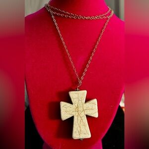 Vintage necklace featuring a white howlite cross on long 40 inch chain